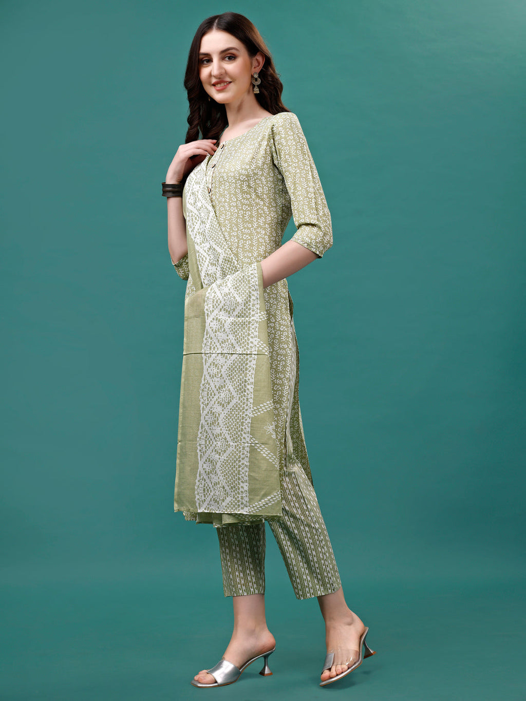 Floral Printed Casual Wear Kurta With Pant & Dupatta, Multicolor - Hiral Fashion