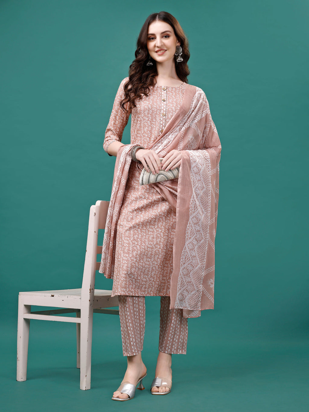 Floral Printed Casual Wear Kurta With Pant & Dupatta, Multicolor - Hiral Fashion