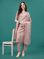 Floral Printed Casual Wear Kurta With Pant & Dupatta, Multicolor - Hiral Fashion