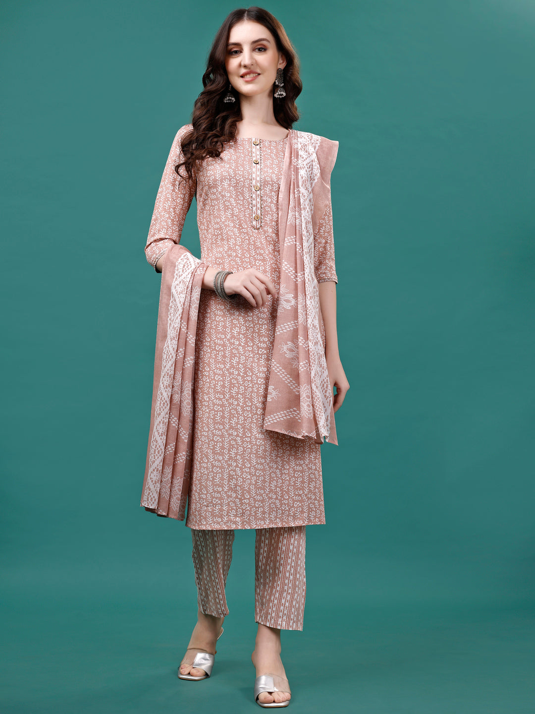Floral Printed Casual Wear Kurta With Pant & Dupatta, Multicolor - Hiral Fashion