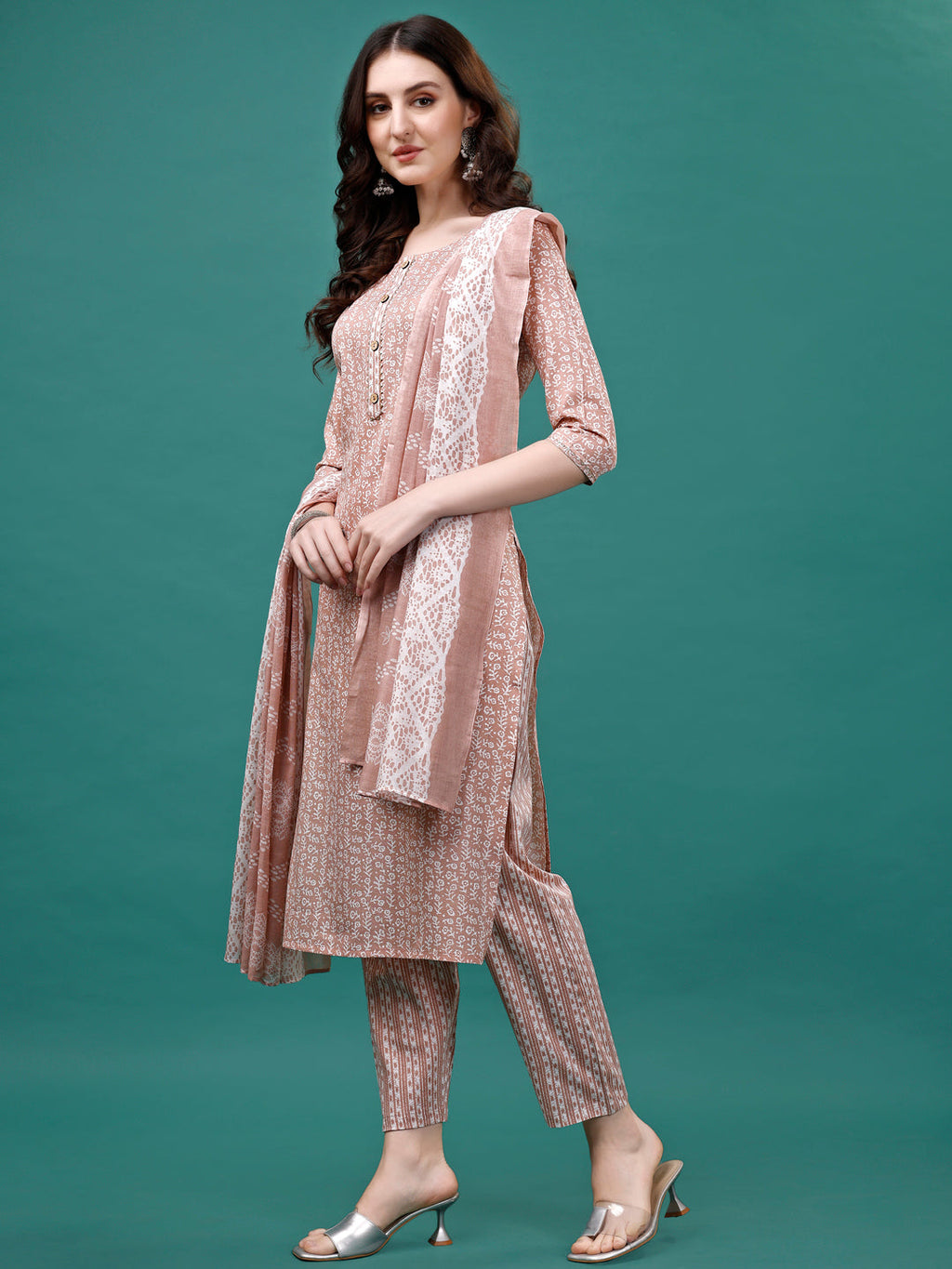 Floral Printed Casual Wear Kurta With Pant & Dupatta, Multicolor - Hiral Fashion