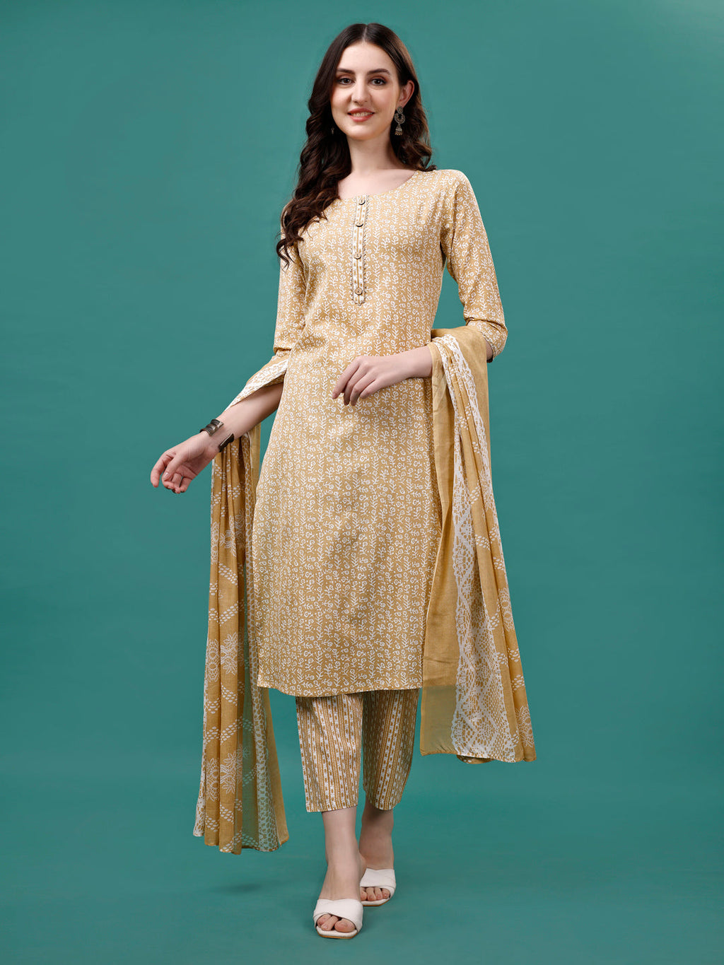 Floral Printed Casual Wear Kurta With Pant & Dupatta, Multicolor - Hiral Fashion