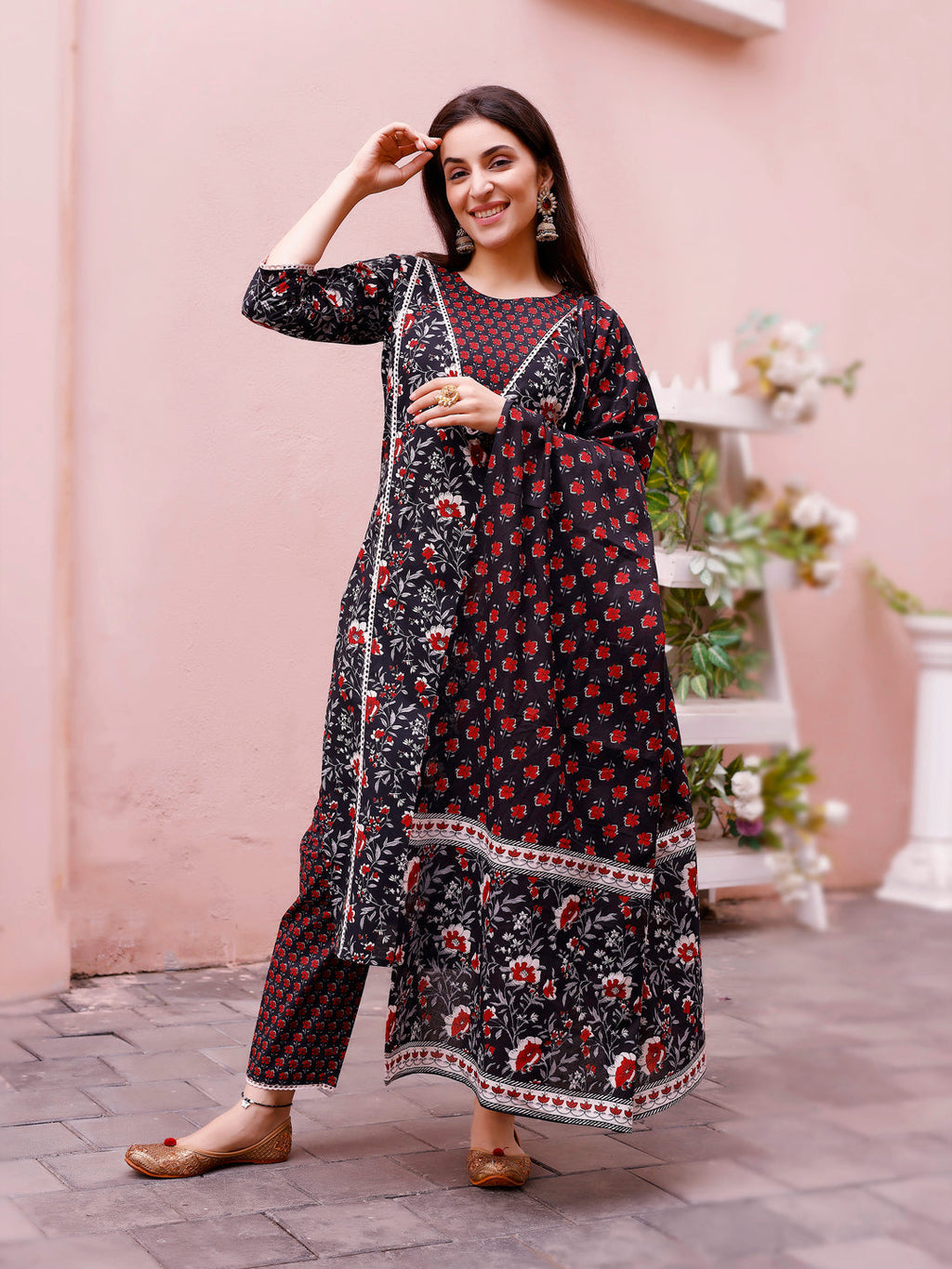 Floral Printed Kurta With Pant & Dupatta, Multicolor - Hiral Fashion - Distacart