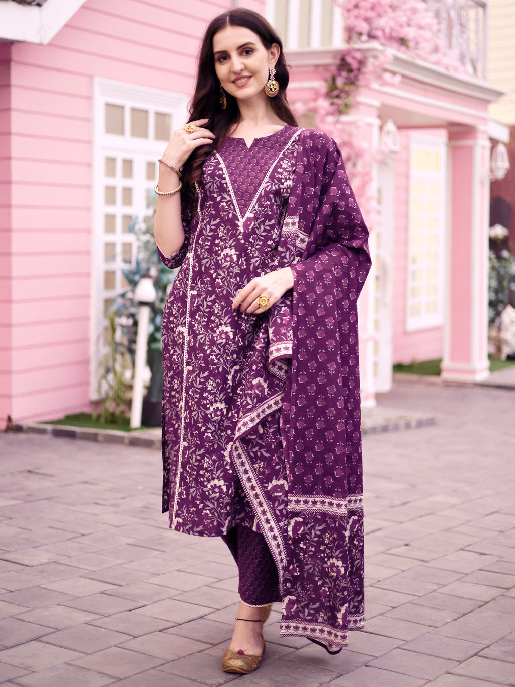 Floral Printed Kurta With Pant & Dupatta, Multicolor - Hiral Fashion - Distacart