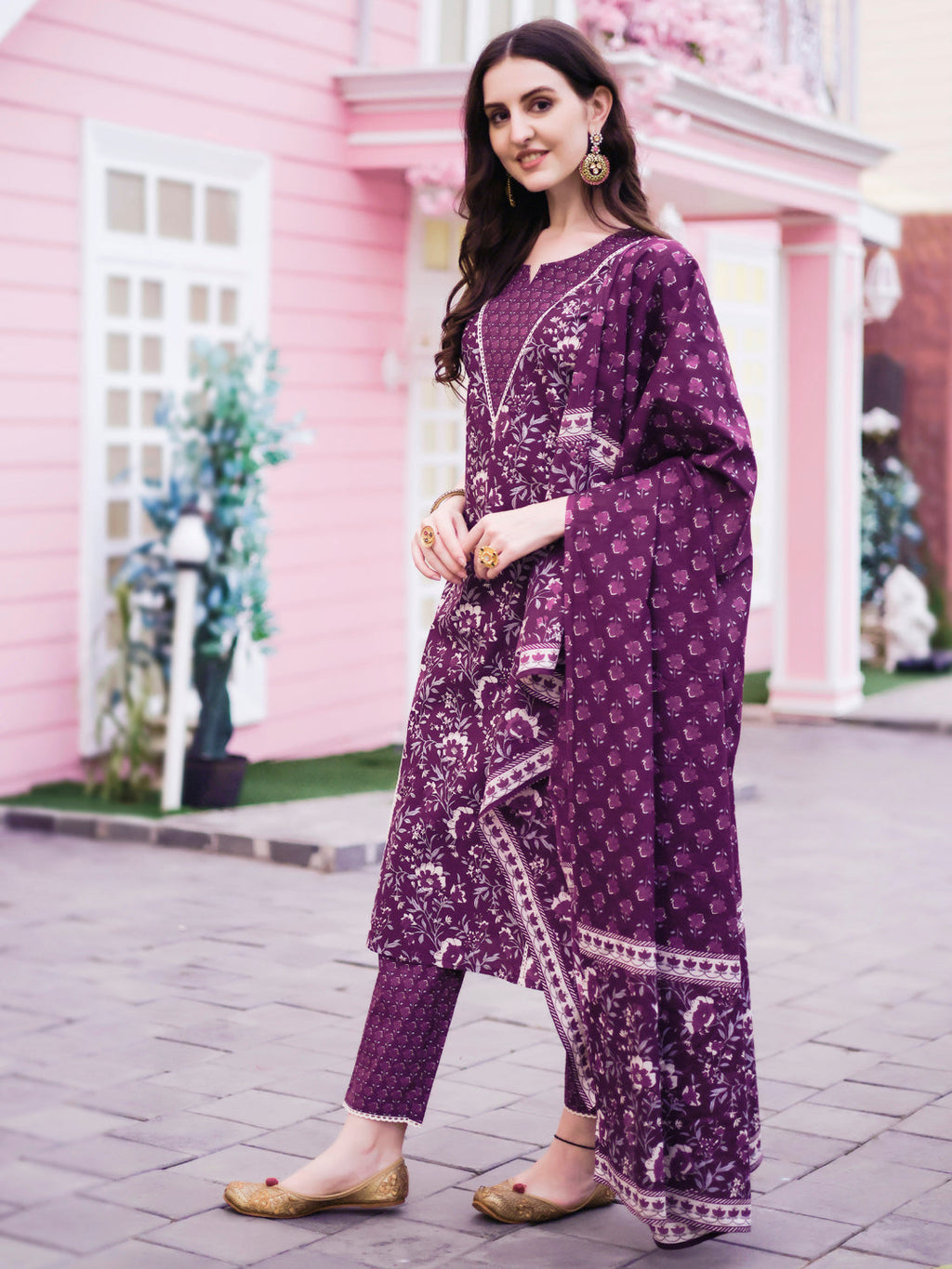 Floral Printed Kurta With Pant & Dupatta, Multicolor - Hiral Fashion - Distacart