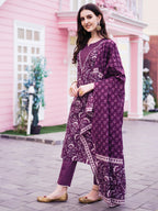 Floral Printed Kurta With Pant & Dupatta, Multicolor - Hiral Fashion - Distacart
