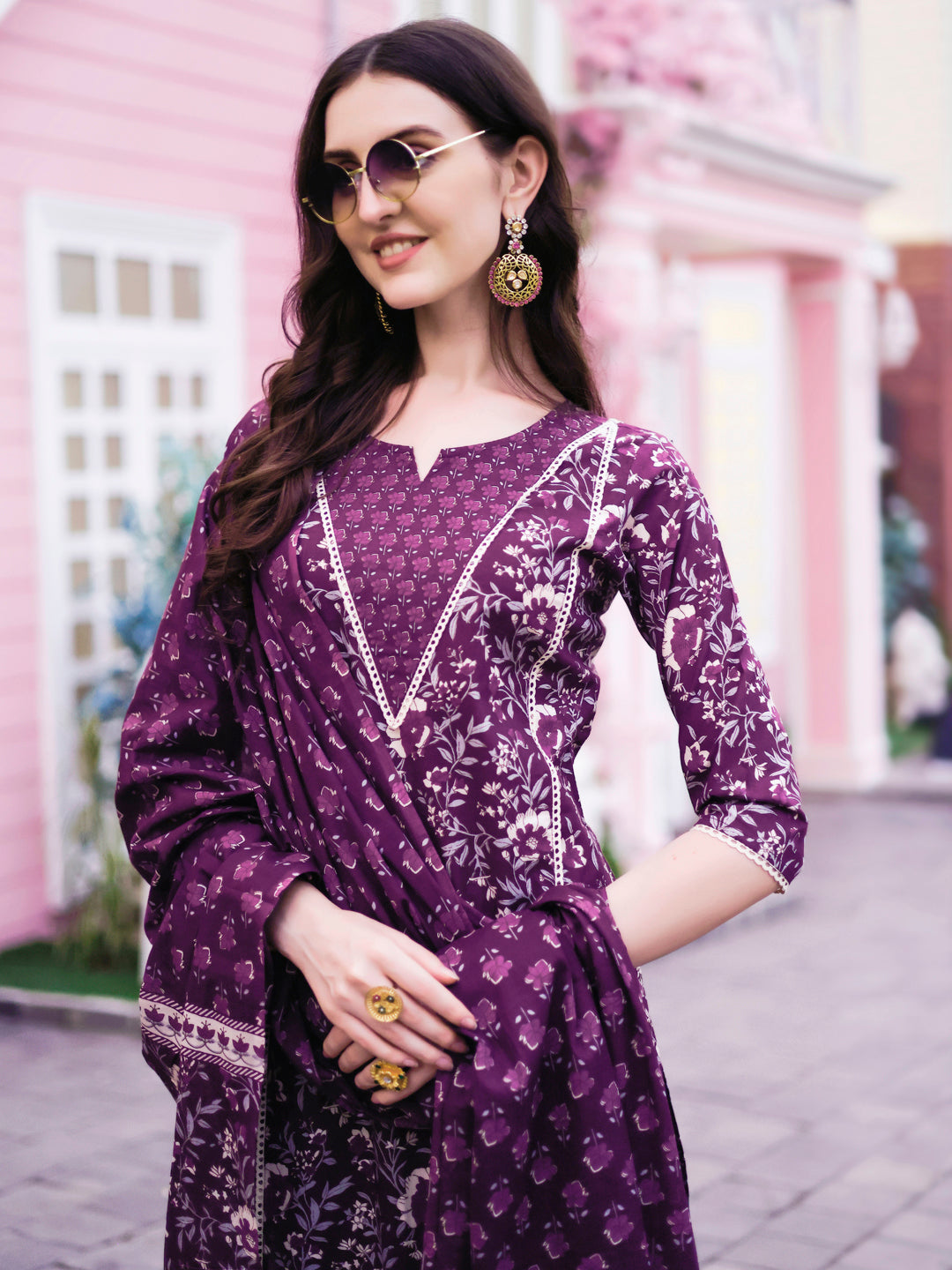 Floral Printed Kurta With Pant & Dupatta, Multicolor - Hiral Fashion - Distacart