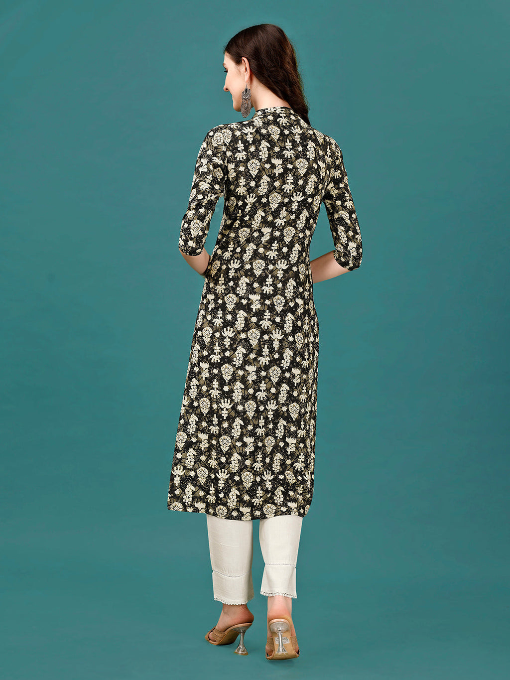 Ethnic Motifs Printed Front Buttoned Rayon Kurta, Multicolor - Hiral Fashion - Distacart