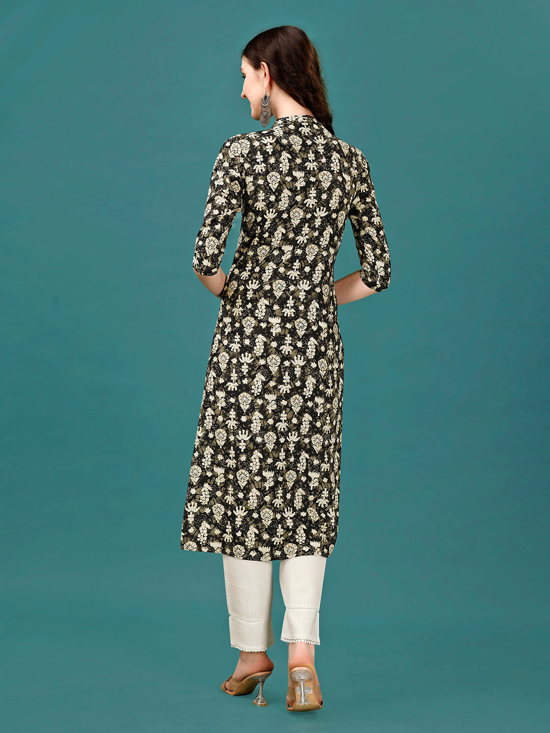 Ethnic Motifs Printed Front Buttoned Rayon Kurta, Multicolor - Hiral Fashion - Distacart