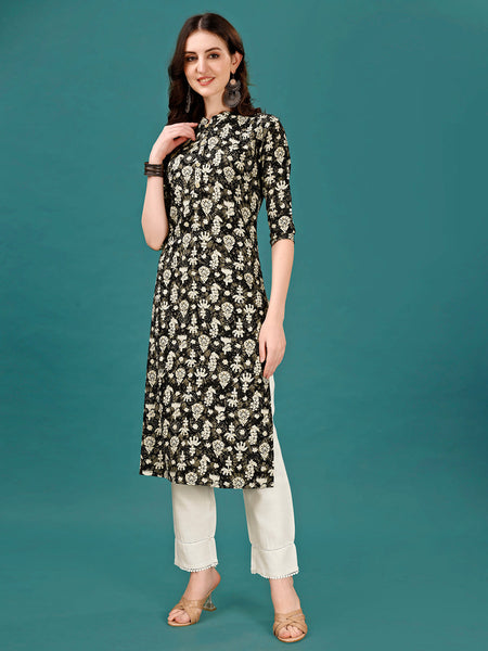 Ethnic Motifs Printed Front Buttoned Rayon Kurta, Multicolor - Hiral Fashion