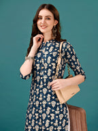 Ethnic Motifs Printed Front Buttoned Rayon Kurta, Multicolor - Hiral Fashion - Distacart