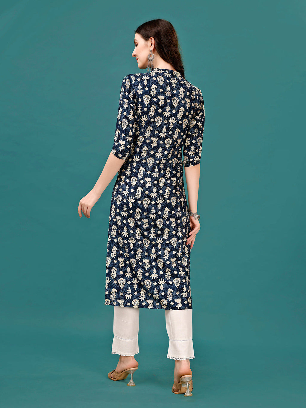 Ethnic Motifs Printed Front Buttoned Rayon Kurta, Multicolor - Hiral Fashion - Distacart