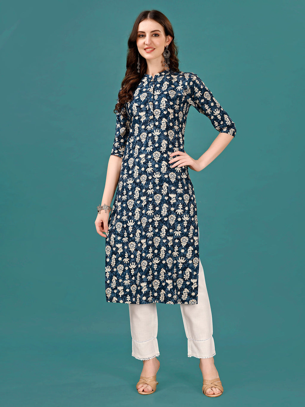 Ethnic Motifs Printed Front Buttoned Rayon Kurta, Multicolor - Hiral Fashion - Distacart