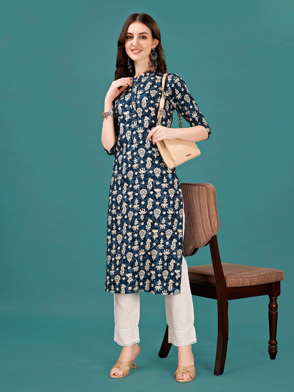 Ethnic Motifs Printed Front Buttoned Rayon Kurta, Multicolor - Hiral Fashion - Distacart