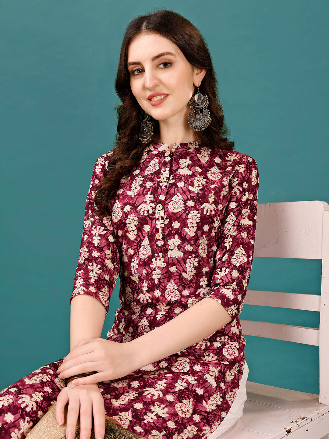 Ethnic Motifs Printed Front Buttoned Rayon Kurta, Multicolor - Hiral Fashion - Distacart