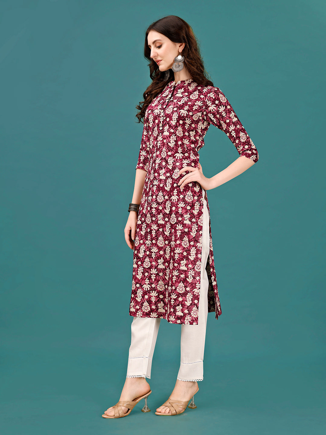 Ethnic Motifs Printed Front Buttoned Rayon Kurta, Multicolor - Hiral Fashion - Distacart
