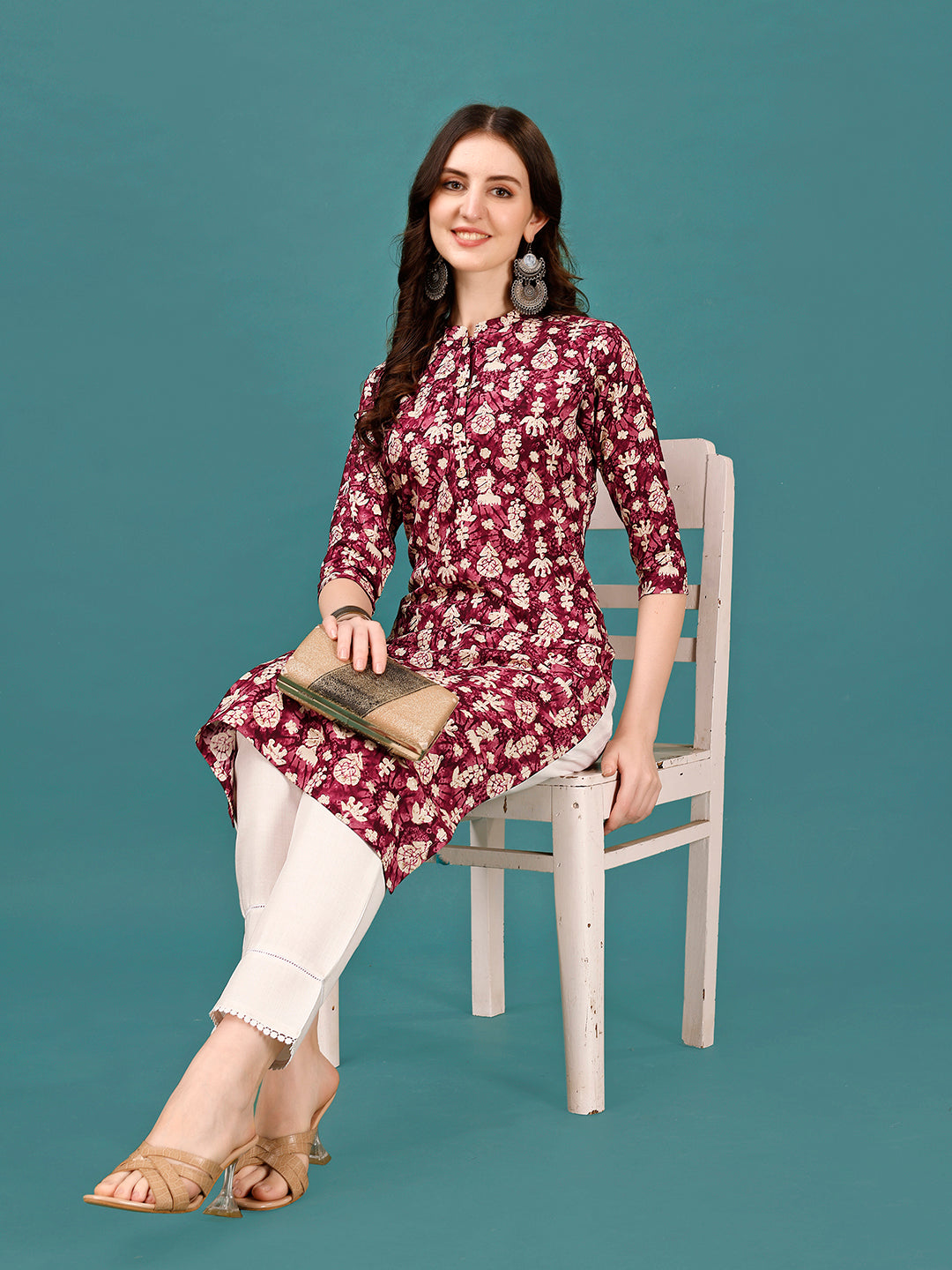 Ethnic Motifs Printed Front Buttoned Rayon Kurta, Multicolor - Hiral Fashion - Distacart