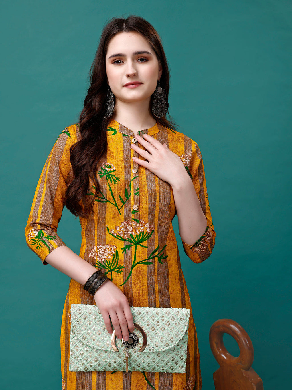 Botanical & Stripes Printed Front Buttoned Cotton Kurta, Multicolor - Hiral Fashion - Distacart