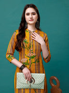 Botanical & Stripes Printed Front Buttoned Cotton Kurta, Multicolor - Hiral Fashion - Distacart