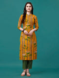 Botanical & Stripes Printed Front Buttoned Cotton Kurta, Multicolor - Hiral Fashion - Distacart