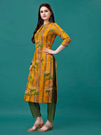 Botanical & Stripes Printed Front Buttoned Cotton Kurta, Multicolor - Hiral Fashion - Distacart