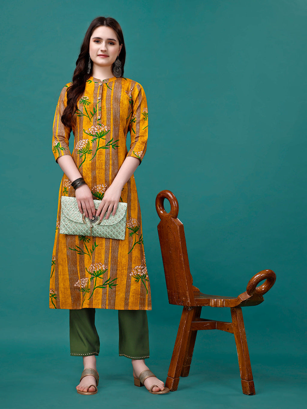 Botanical & Stripes Printed Front Buttoned Cotton Kurta, Multicolor - Hiral Fashion - Distacart