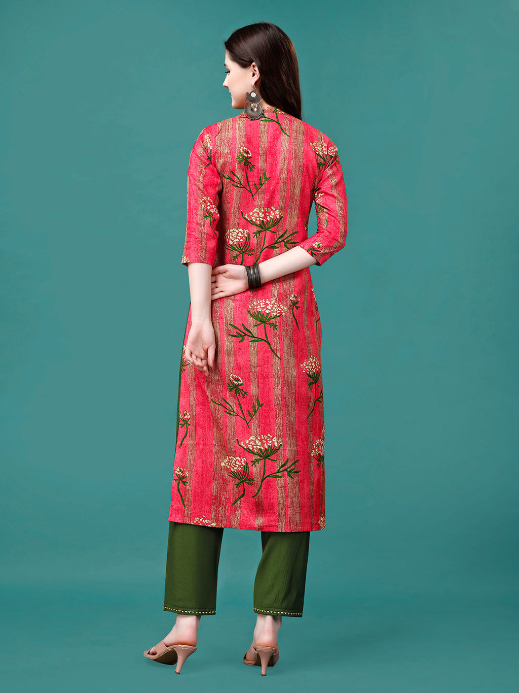 Botanical & Stripes Printed Front Buttoned Cotton Kurta, Multicolor - Hiral Fashion