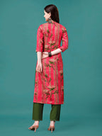Botanical & Stripes Printed Front Buttoned Cotton Kurta, Multicolor - Hiral Fashion