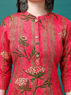 Botanical & Stripes Printed Front Buttoned Cotton Kurta, Multicolor - Hiral Fashion