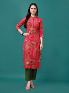 Botanical & Stripes Printed Front Buttoned Cotton Kurta, Multicolor - Hiral Fashion