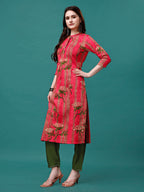 Botanical & Stripes Printed Front Buttoned Cotton Kurta, Multicolor - Hiral Fashion