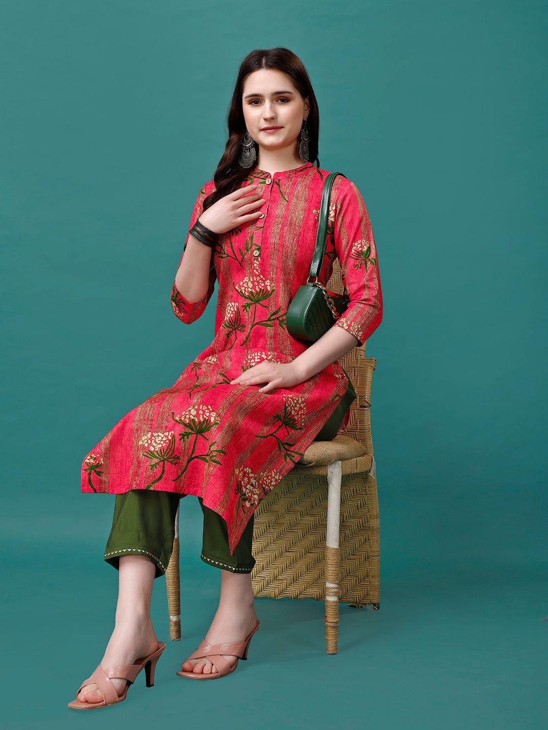 Botanical & Stripes Printed Front Buttoned Cotton Kurta, Multicolor - Hiral Fashion