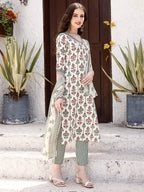 Floral Printed Kurta With Pant & Dupatta, Multicolor - Hiral Fashion