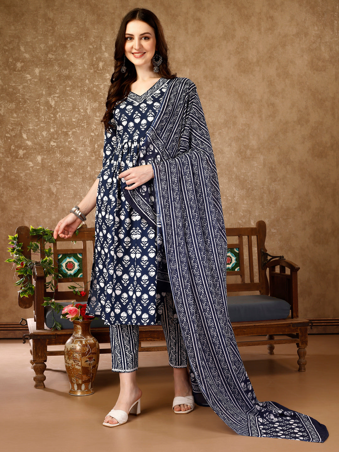Nyra Cut Ethnic Motifs Printed Kurta With Pant & Dupatta, Multicolor - Hiral Fashion