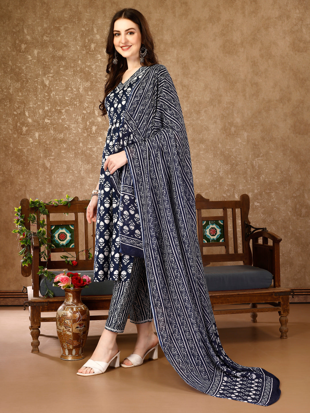 Nyra Cut Ethnic Motifs Printed Kurta With Pant & Dupatta, Multicolor - Hiral Fashion