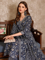 Embroidered & Printed Casual Wear Kurta With Printed Pant & Dupatta, Multicolor - Hiral Fashion - Distacart