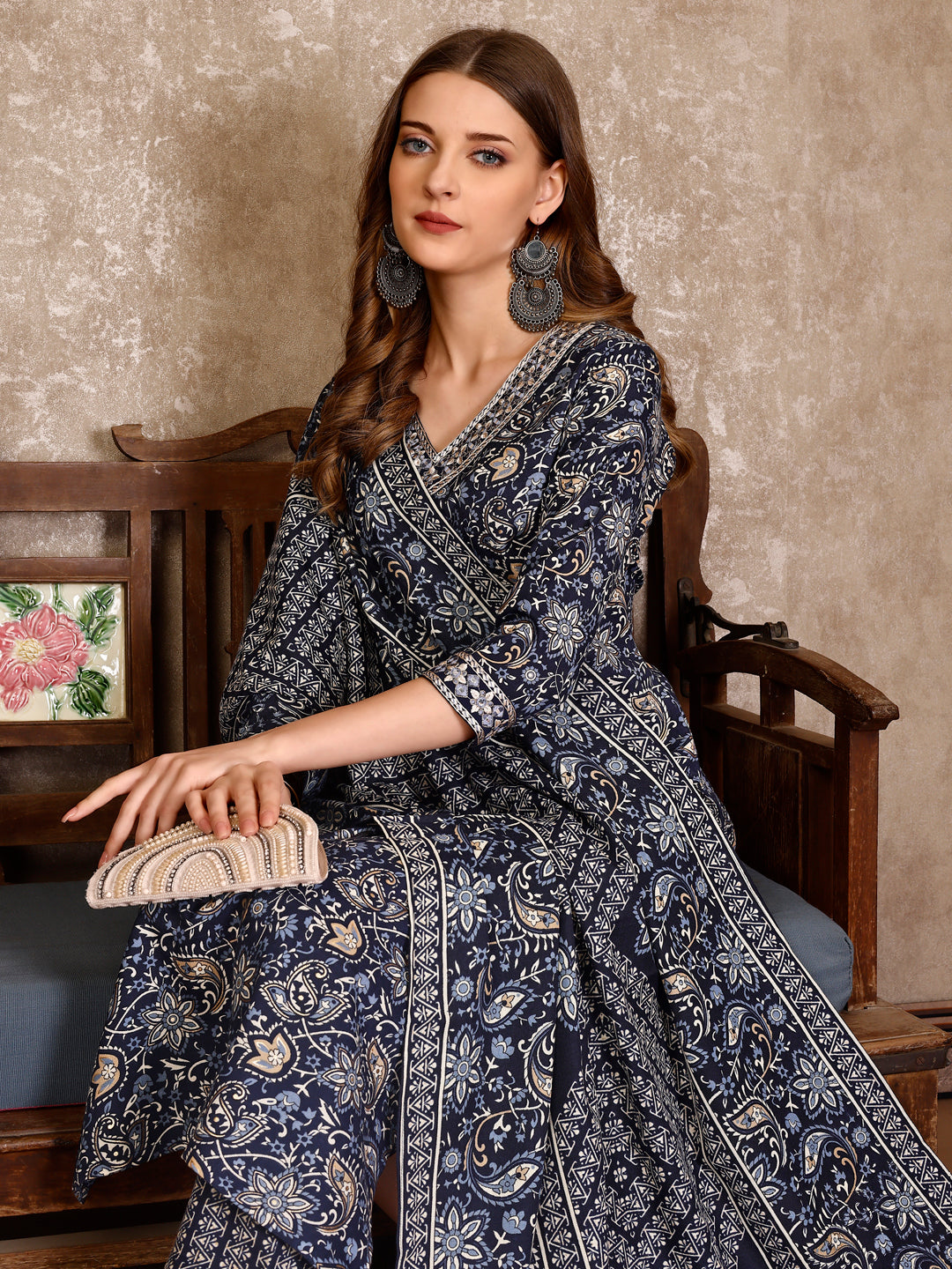 Embroidered & Printed Casual Wear Kurta With Printed Pant & Dupatta, Multicolor - Hiral Fashion - Distacart