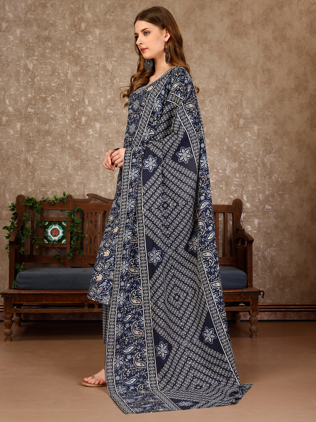 Embroidered & Printed Casual Wear Kurta With Printed Pant & Dupatta, Multicolor - Hiral Fashion - Distacart