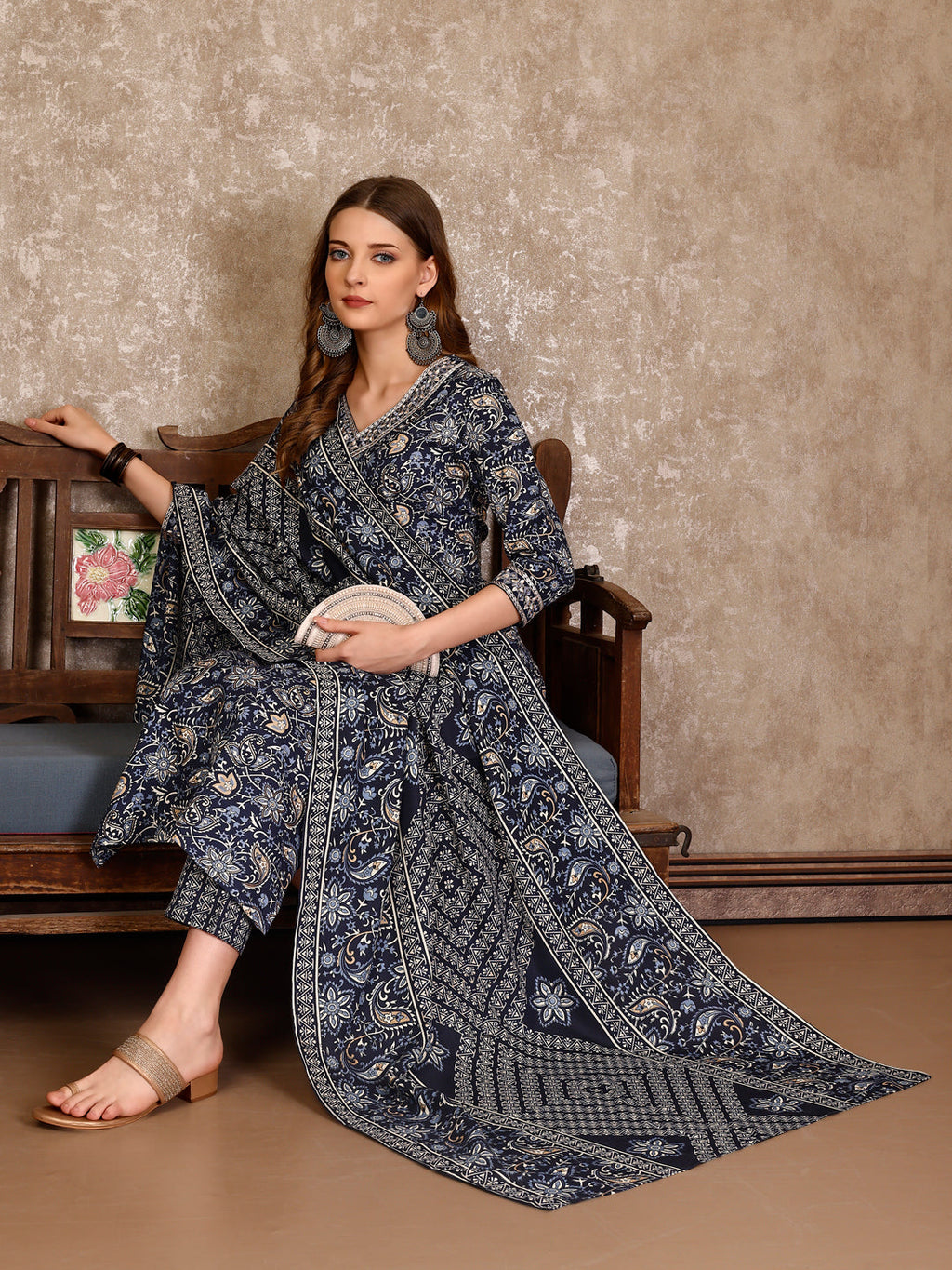 Embroidered & Printed Casual Wear Kurta With Printed Pant & Dupatta, Multicolor - Hiral Fashion - Distacart
