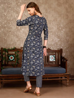 Embroidered & Printed Casual Wear Kurta With Printed Pant & Dupatta, Multicolor - Hiral Fashion - Distacart