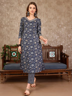 Embroidered & Printed Casual Wear Kurta With Printed Pant & Dupatta, Multicolor - Hiral Fashion - Distacart