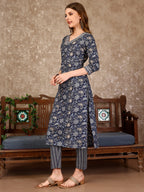 Embroidered & Printed Casual Wear Kurta With Printed Pant & Dupatta, Multicolor - Hiral Fashion - Distacart