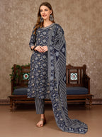 Embroidered & Printed Casual Wear Kurta With Printed Pant & Dupatta, Multicolor - Hiral Fashion - Distacart