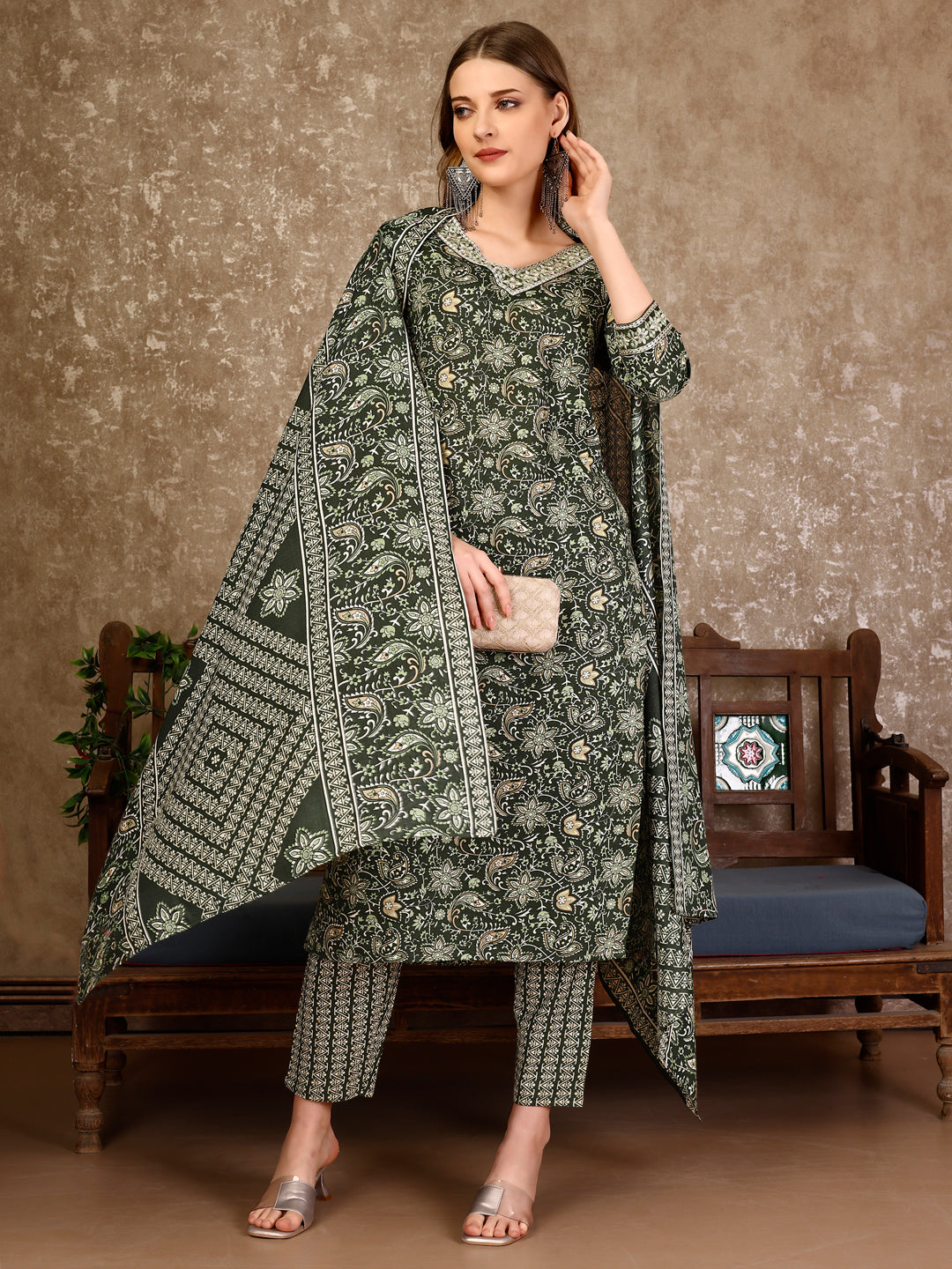 Embroidered & Printed Casual Wear Kurta With Printed Pant & Dupatta, Multicolor - Hiral Fashion - Distacart