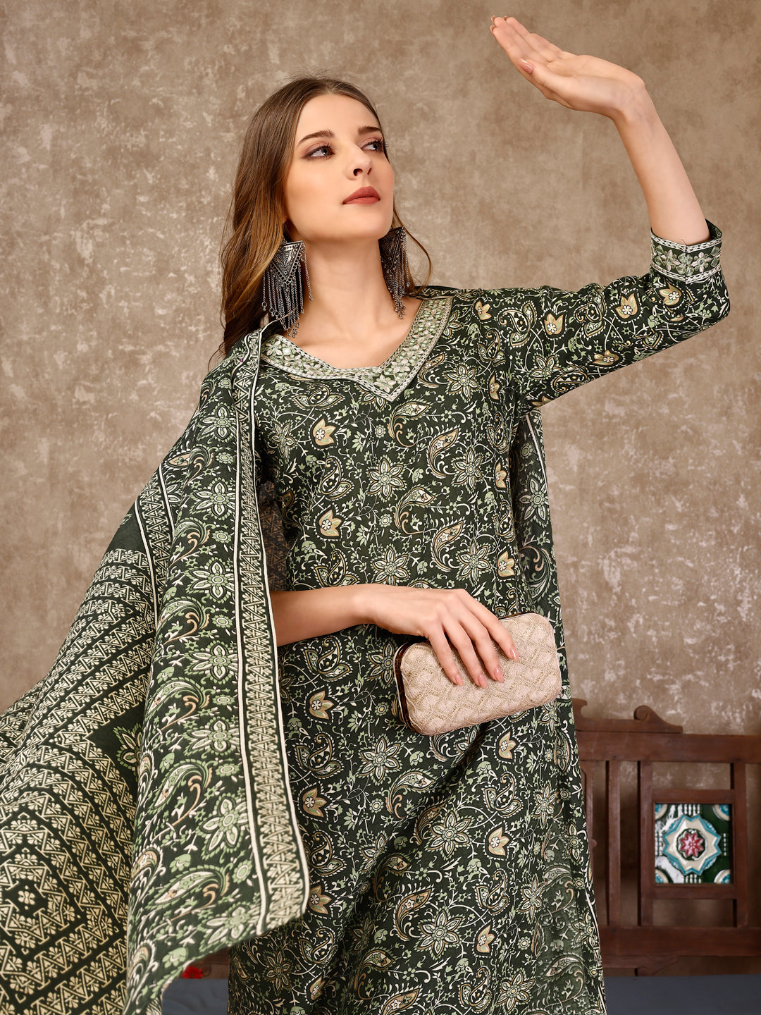 Embroidered & Printed Casual Wear Kurta With Printed Pant & Dupatta, Multicolor - Hiral Fashion - Distacart