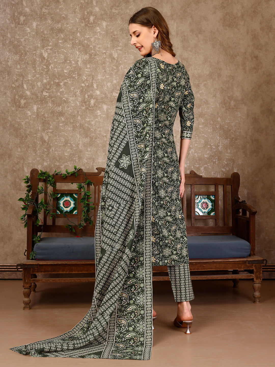 Embroidered & Printed Casual Wear Kurta With Printed Pant & Dupatta, Multicolor - Hiral Fashion - Distacart