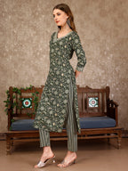 Embroidered & Printed Casual Wear Kurta With Printed Pant & Dupatta, Multicolor - Hiral Fashion - Distacart