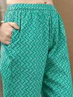 Embroidered & Printed Kurta With Pant & Dupatta, Blue - Hiral Fashion