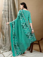 Embroidered & Printed Kurta With Pant & Dupatta, Blue - Hiral Fashion