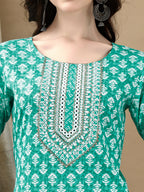 Embroidered & Printed Kurta With Pant & Dupatta, Blue - Hiral Fashion